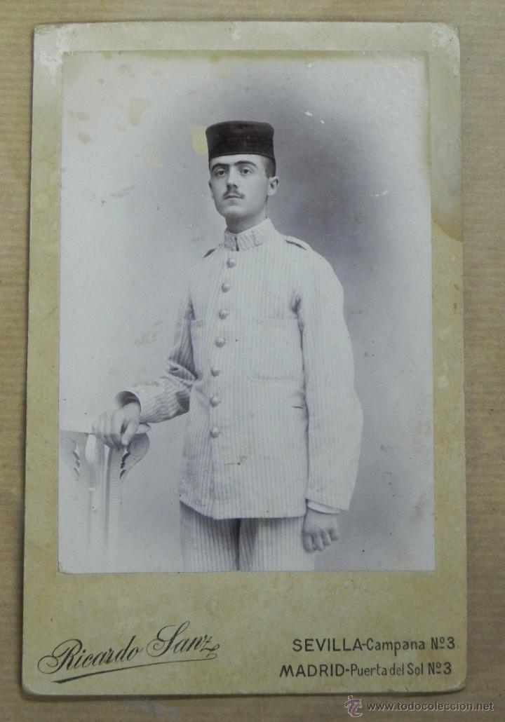 Militaria: ANTIGUA FOTOGRAFIA ALBUMINA DE MILITAR DEL ARMA DE INGENIEROS CON TRAJE DE RAYADILLO, FOTO RICARDO S