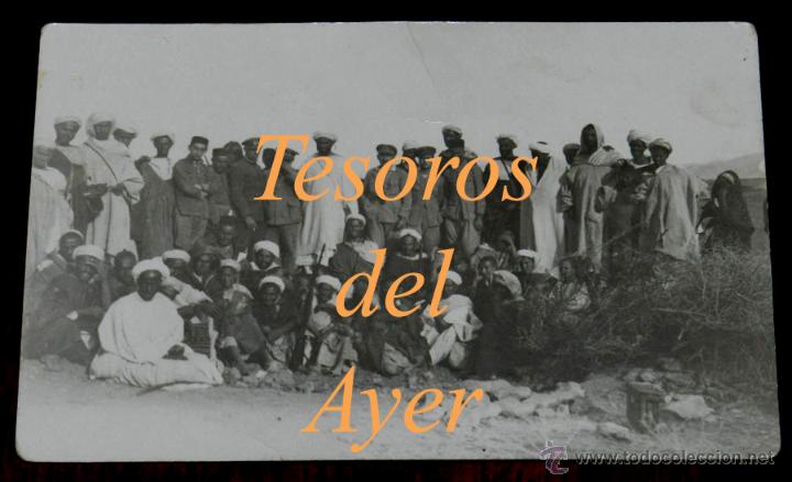 Militaria: ANTIGUA FOTO POSTAL DE LA GUERRA DEL RIFF, REGULARES, MEHALA, POLICIA INDIGENA, OFICIALES ESPA&Ntilde;OLES,