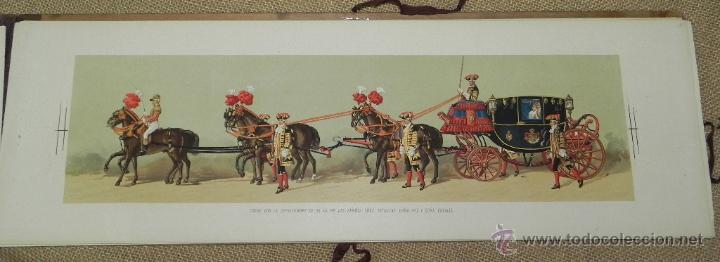 Military Antiques: Comitiva Regia 1879, lamina 26, coche con la servidumbre de S.A.R. LAS la Sermas. Sras. Infantas Do&ntilde;