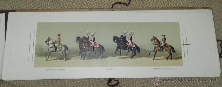Military Antiques: Comitiva Regia 1879, lamina 36, Palafrenero del Caballerizo, Batidores, Aposentador de la R. Caballe