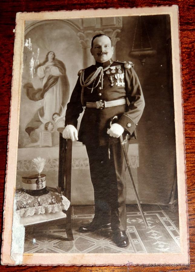 Military Antiques: FOTOGRAFIA DE CORONEL DE INFANTERIA EN 13 DE JUNIO DE 1923 MUY CONDECORADO, TAMA&Ntilde;O POSTAL, FOTOGRAFI