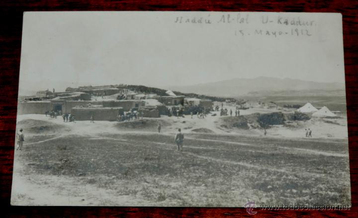 Militaria: FOTO POSTAL DE ACUARTELAMIENTO ESPA&Ntilde;OL EN HADDU AL LAL U KADDUR EL 15 DE MAYO DE 1913, GUERRA DEL RI