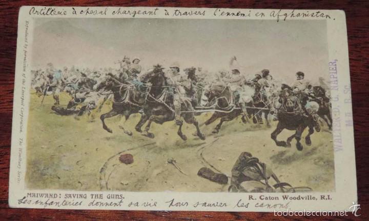 Militaria: POSTAL DE LA Batalla de Maiwand, SAVING THE GUNS, ED. THE WOODBURY, CIRCULADA, SIN DIVIDIR.