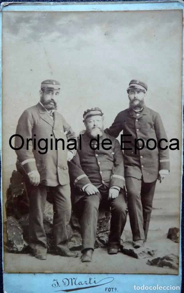 Militaria: (JX-170576)Fotograf&iacute;a de tres Oficiales de la Marina Espa&ntilde;ola ,finales de siglo XIX .