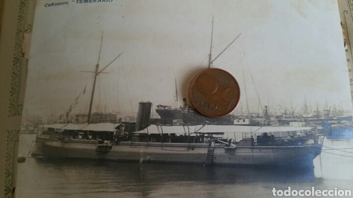 Militaria: Postal fotograf&iacute;a del buque ca&ntilde;onero el temerario 1903 aproximadamente