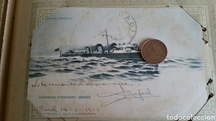 Militaria: Fotograf&iacute;as postal del ca&ntilde;onero torpedero osado Marina Espa&ntilde;ola 1903 circulada