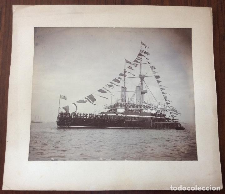 Militaria: FOTO FOTOGRAF&Iacute;A ALBUMINA ?? BARCO BUQUE ACORAZADO TRAFALGAR WEST & SON SOUTHSEA INGLATERRA 31&rsquo;5x35&rsquo;5