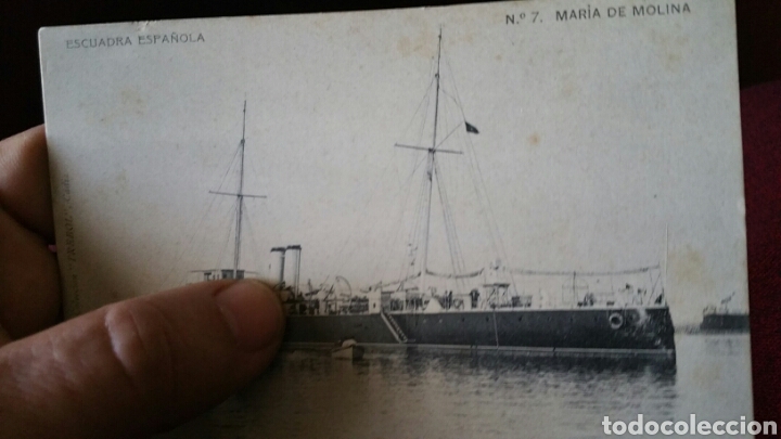 Militaria: Fotograf&iacute;a postal del buque Mar&iacute;a de Molina escuadra espa&ntilde;ola colecci&oacute;n tr&eacute;bol