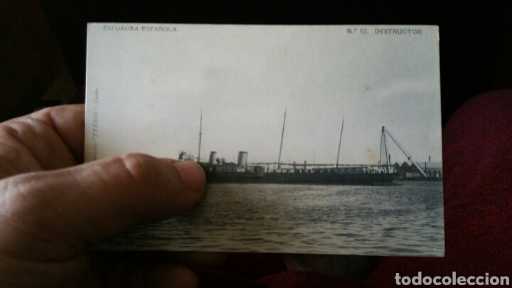 Militaria: Fotograf&iacute;a postal del buque destructor de la escuadra espa&ntilde;ola colecci&oacute;n tr&eacute;bol