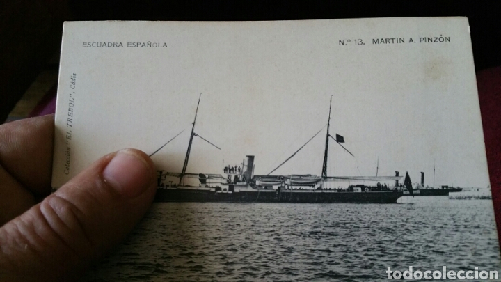Militaria: Fotograf&iacute;a postal del buque Mart&iacute;n Pinz&oacute;n escuadra espa&ntilde;ola colecci&oacute;n tr&eacute;bol