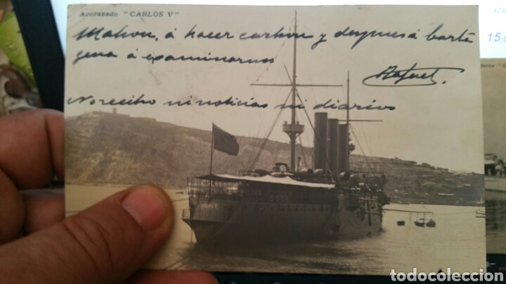 Militaria: Fotograf&iacute;a postal del acorazado Carlos V 1901