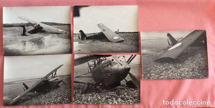 Militaria: GRUPO DE 5 FOTO. AVI&Oacute;N ACCIDENTADO POTEZ 390-A2. N&Uacute;MERO 5-3. AVIACI&Oacute;N FRANCIA. A&Ntilde;OS 30. 17 x 23 CMS.
