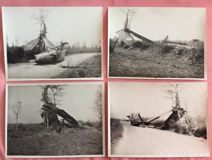 Militaria: GRUPO DE 4 FOTO. AVI&Oacute;N ACCIDENTADO POTEZ 390-A2. N&Uacute;MERO 7-4. AVIACI&Oacute;N FRANCIA. A&Ntilde;OS 30. 165x220 MM.