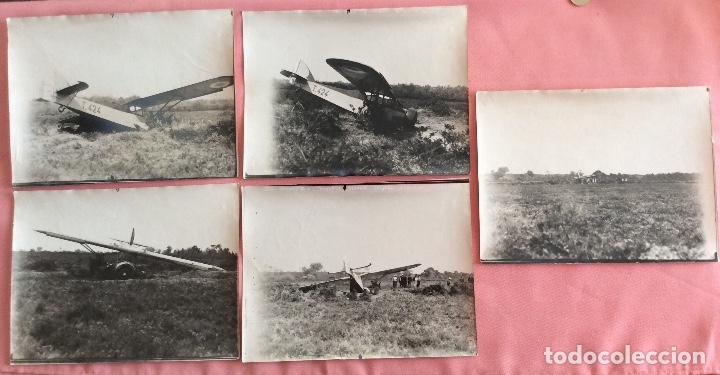Militaria: GRUPO 5 FOTO. AVI&Oacute;N ACCIDENTADO POTEZ 585 T-424. YVIGNAC FRANCIA. 10-3-38. 17.5 x 23.5 CMS.