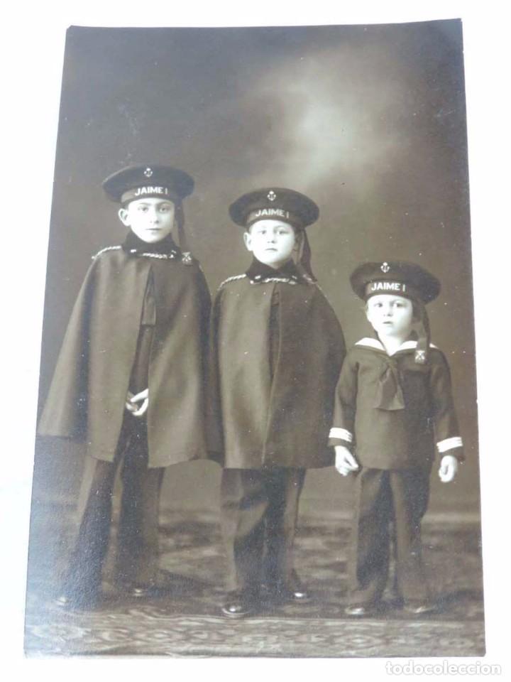 Militaria: FOTOGRAFIA DE NI&Ntilde;OS VESTIDOS DE MARINEROS, LEPANTOS DE JAIME I, TAMA&Ntilde;O POSTAL, ESCRITA EN 1939, TAMA
