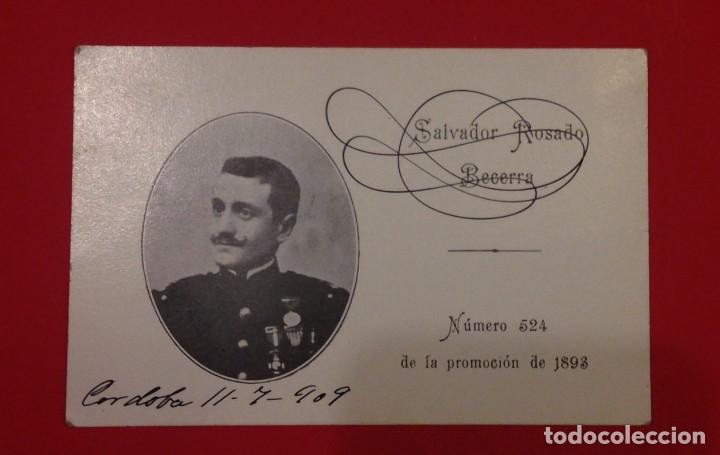Militaria: TARJETA MILITAR DE SALVADOR ROSADO BECERRA 1893 N&ordm; 524 DE SU PROMOCION, CORDOBA