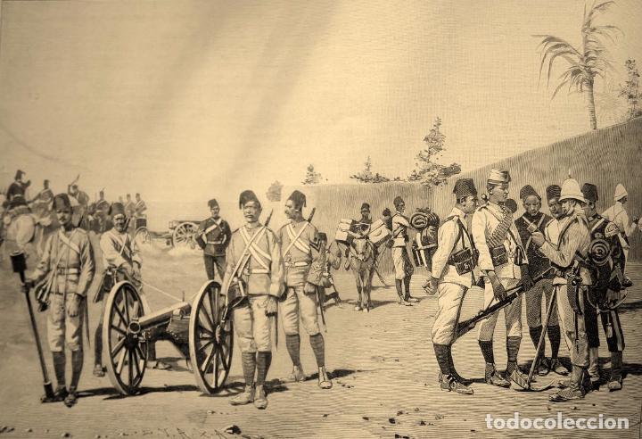 Militaria: Dos fotos de soldados brit&aacute;nicos en &Aacute;frica, 1897, impresi&oacute;n actual de grabado de &eacute;poca - CLC