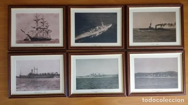 Militaria: Lote 6 Fotos Antiguas y Originales de Buques de Guerra Espa&ntilde;oles en Blanco y Negro Enmarcadas