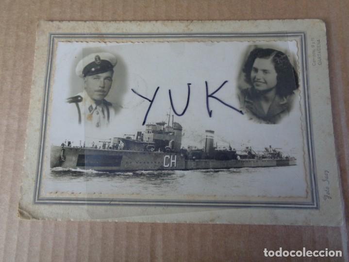 Militaria: bonita foto de marinero - barco de guerra y su novia --- 1946 --- Foto Saez de Cartagena