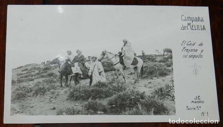 Militaria: POSTAL FOTOGRAFICA DE CAMPA&Ntilde;A MELILLA, J.C. MADRID, SERIE 5&ordf; N.1, EL CAID DE FRAJANA Y SU SEQUITO, N