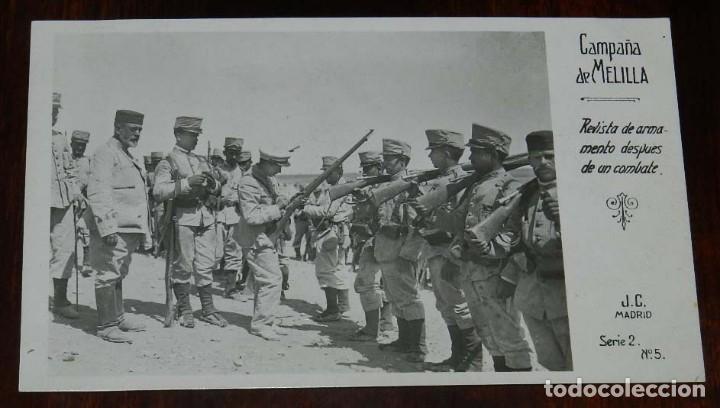 Militaria: POSTAL FOTOGRAFICA DE CAMPA&Ntilde;A MELILLA, J.C. MADRID, SERIE 2&ordf; N.5, REVISTA DE ARMAMENTO DESPUES DE UN