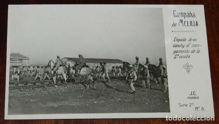 Militaria: POSTAL FOTOGRAFICA DE CAMPA&Ntilde;A MELILLA, J.C. MADRID, SERIE 2&ordf; N.8, LLEGADA DE UN CONVOY AL CAMPAMENTO
