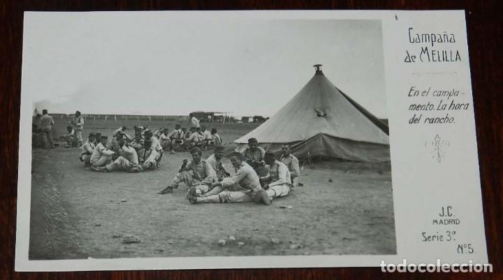 Militaria: POSTAL FOTOGRAFICA DE CAMPA&Ntilde;A MELILLA, J.C. MADRID, SERIE 3&ordf; N. 5, EN EL CAMPAMENTO. LA HORA DEL RAN