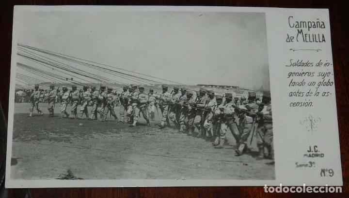 Militaria: POSTAL FOTOGRAFICA DE CAMPA&Ntilde;A MELILLA, J.C. MADRID, SERIE 3&ordf; N. 9, SOLDADOS DE INGENIEROS SUJETANDO