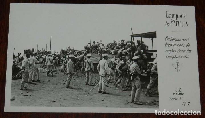 Militaria: POSTAL FOTOGRAFICA DE CAMPA&Ntilde;A MELILLA, J.C. MADRID, SERIE 3&ordf; N. 7, EMBARQUE EN EL TREN MINERO DE TRO