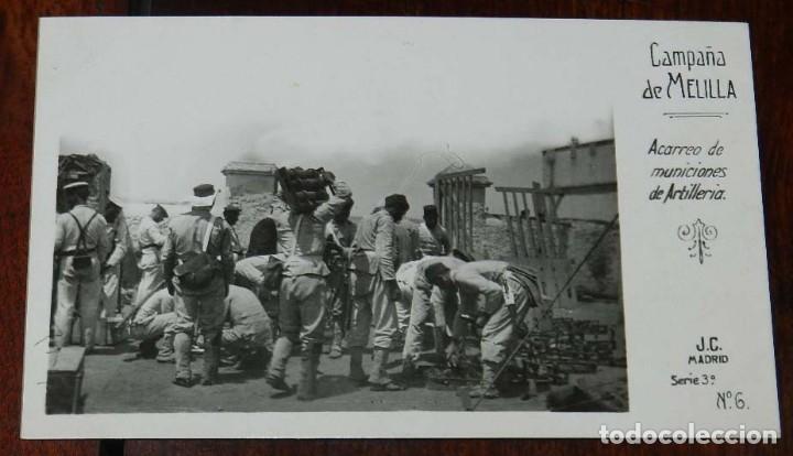 Militaria: POSTAL FOTOGRAFICA DE CAMPA&Ntilde;A MELILLA, J.C. MADRID, SERIE 3&ordf; N. 6, ACARREO DE MUNICIONES DE ARTILLER