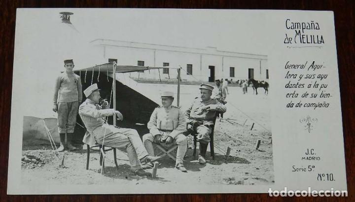 Militaria: POSTAL FOTOGRAFICA DE CAMPA&Ntilde;A MELILLA, J.C. MADRID, SERIE 5&ordf; N. 10, EL GENERAL AGUILERA Y SUS AYUDAN