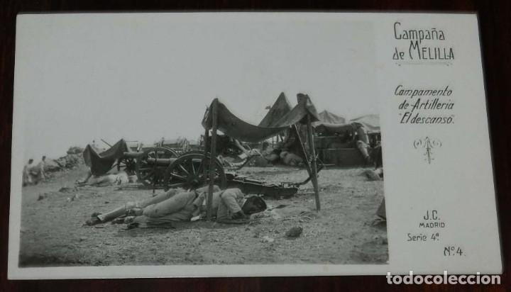 Militaria: POSTAL FOTOGRAFICA DE CAMPA&Ntilde;A MELILLA, J.C. MADRID, SERIE 4&ordf; N. 4, CAMPAMENTO DE ARTILLERIA (EL DESC