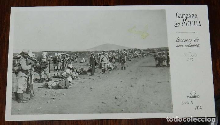 Militaria: POSTAL FOTOGRAFICA DE CAMPA&Ntilde;A MELILLA, J.C. MADRID, SERIE 3&ordf; N. 4, DESCANSO DE UNA COLUMNA, NO CIRCU