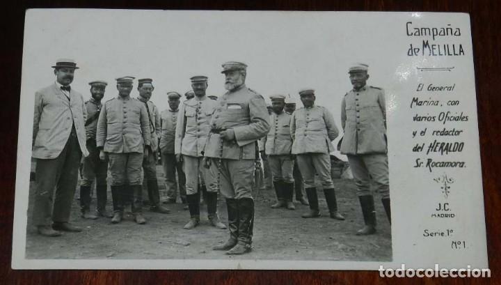 Militaria: POSTAL FOTOGRAFICA DE CAMPA&Ntilde;A MELILLA, J.C. MADRID, SERIE 1&ordf; N. 1, EL GENERAL MARINA CON VARIOS OFIC