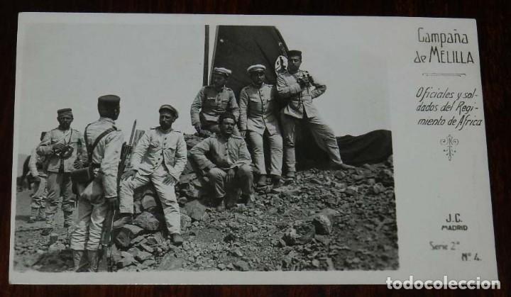 Militaria: POSTAL FOTOGRAFICA DE CAMPA&Ntilde;A MELILLA, J.C. MADRID, SERIE 2&ordf; N. 4, OFICIALES Y SOLDADOS DEL REGIMIEN