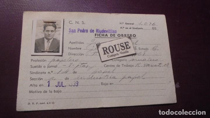 Militaria: SAN PEDRO DE RIUDEVITLLAS - POSGUERRA - FICHA DE OBRERO C.N.S. 1 JULIO 1939 - PROFESION PAPELERO