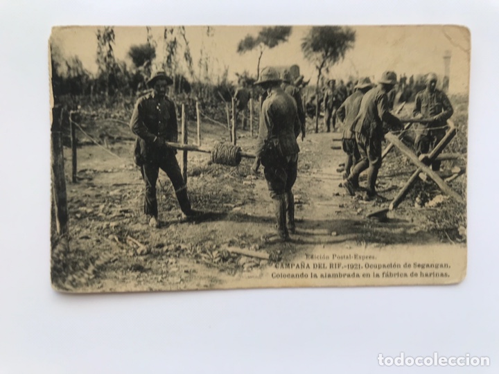 Military Antiques: CAMPA&Ntilde;A DEL RIF. 1921, Postal Animada. Ocupaci&oacute;n de Segangan. Colocando la Alhambrada....