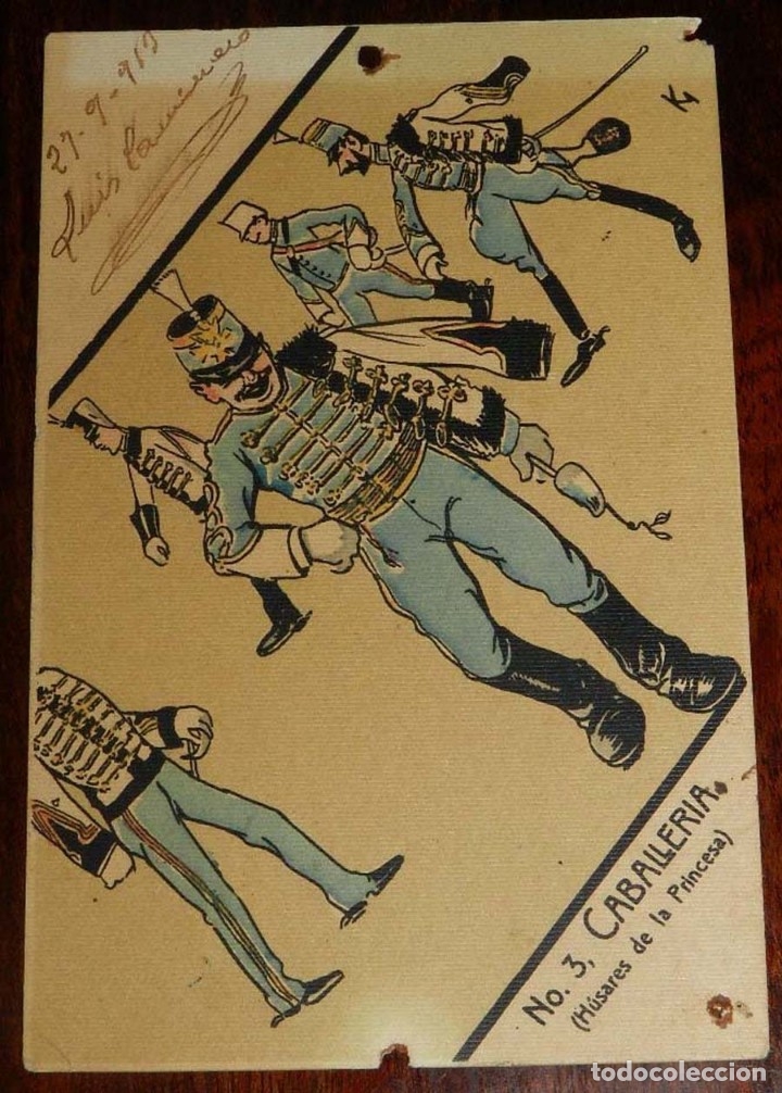 Militaria: POSTAL N&ordm; 3, CABALLERIA (HUSARES DE LA PRINCESA). CIRCULADA EN 1913. ED. T.C. MADRID.