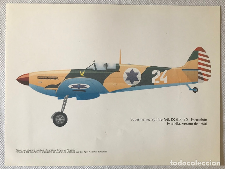 Militaria: DIBUJO SUPERMARINE MK IX (LF) 101. ESCUADRON HERTZLIA. VERANO 1948