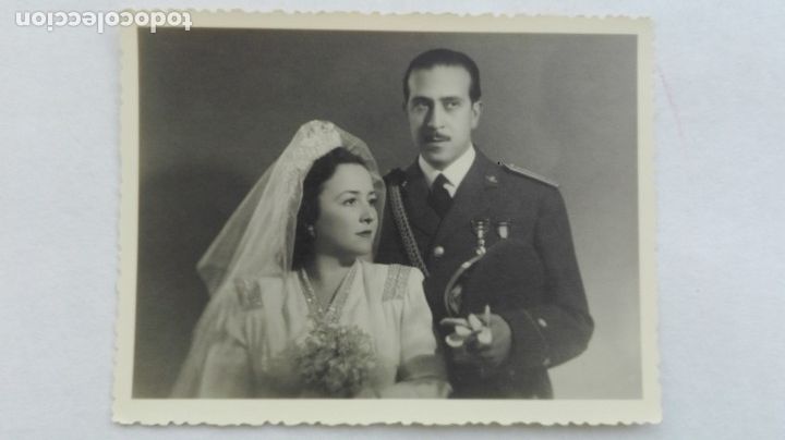 Military Antiques: AVIACI&Oacute;N : FOTO DE BODA DE TENIENTE VETERANO GUERRA CIVIL. A&Ntilde;OS 40 .. 12,5 x 16,5 cm