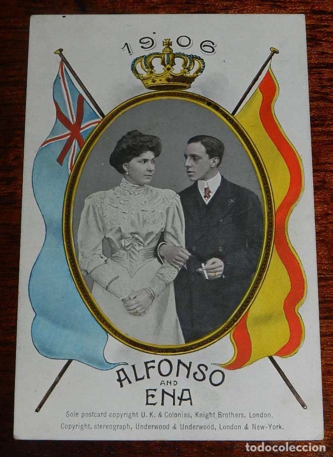 Militaria: POSTAL RECORDATORIO DEL MATRIMONIO DEL REY ALFONSO XIII Y VICTORIA EUGENIA, 1906, ED. KNIGHT BROTHER