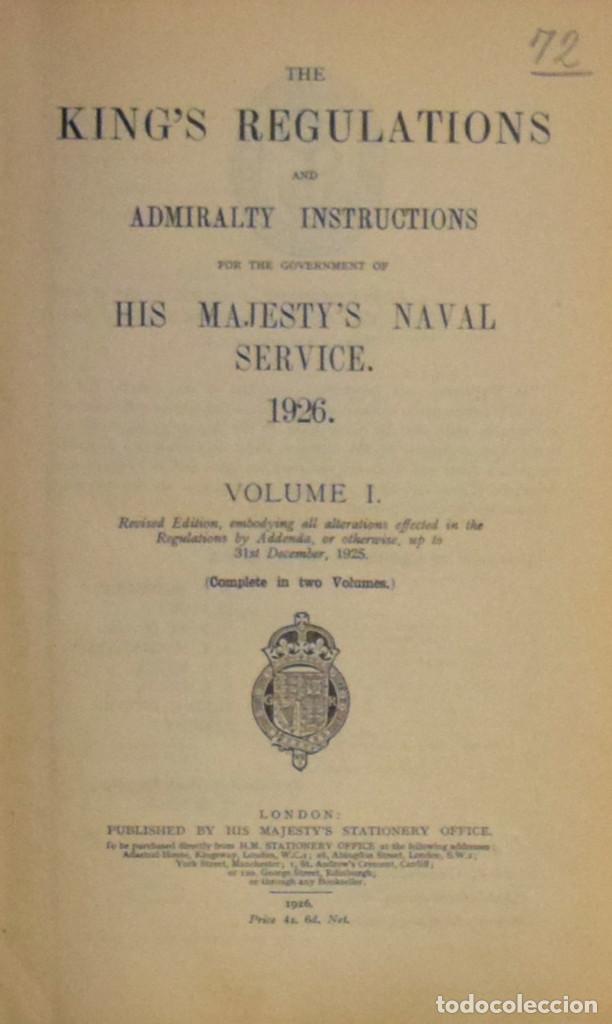 Militaria: THE KING'S REGULATIONS AND ADMIRALTY INSTRUCTIONS FOR THE GOVERNMENT OF HIS MAJESTY'S NAVAL SERVICE