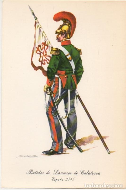 Militaria: LAMINA DE UNIFORMES MILITARES. BATIDOR DE LANCEROS DE CALATRAVA. ESPA&Ntilde;A 1845 LAMUNI-004