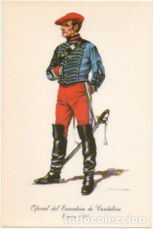 Militaria: LAMINA DE UNIFORMES MILITARES. OFICIAL ESCUADRON DE CANTABRIA. ESPA&Ntilde;A 1875  LAMUNI-023