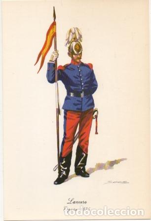 Militaria: LAMINA DE UNIFORMES MILITARES. OFICIAL LANCERO. ESPA&Ntilde;A 1875  LAMUNI-024