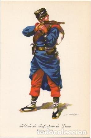 Militaria: LAMINA DE UNIFORMES MILITARES. SOLDADO INFANTERIA DE LINEA. ESPA&Ntilde;A 1874   LAMUNI-027