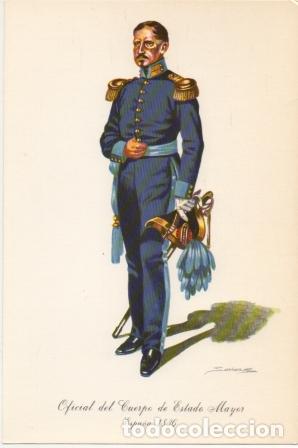 Militaria: LAMINA DE UNIFORMES MILITARES. OFICIAL CUERPO ESTADO MAYOR. ESPA&Ntilde;A 1836  LAMUNI-035