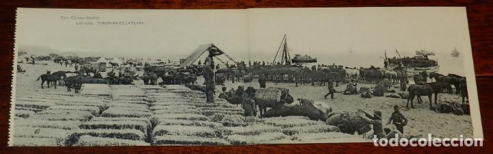 Militaria: ANTIGUA POSTAL DOBLE DE LA GUERRA DEL RIF (MARRUECOS) . UAD LAU, PANORAMA DE LA PLAYA, FOTO GOMEZ MA