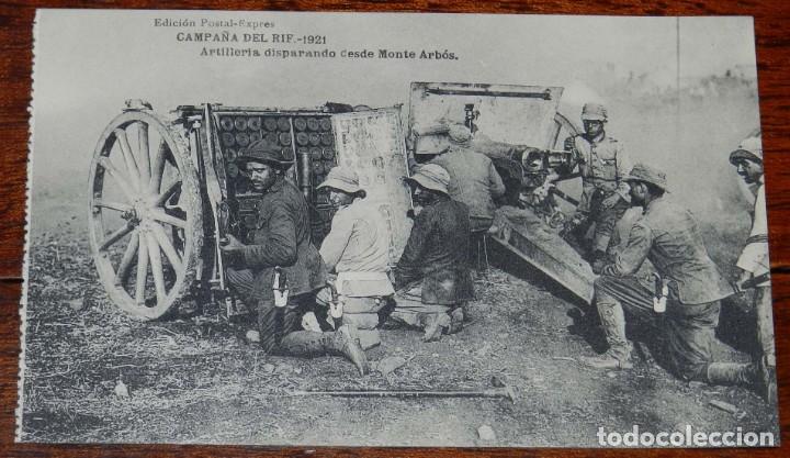 Militaria: POSTAL DE LA CAMPA&Ntilde;A DEL RIF. 1921. ARTILLERIA DISPARANDO DESDE MONTE ARBOS, Edici&oacute;n Postal Expr&eacute;s.