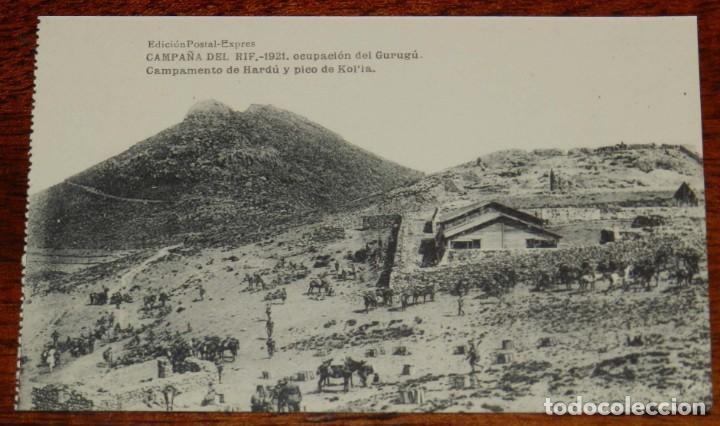 Military Antiques: POSTAL DE LA CAMPA&Ntilde;A DEL RIF. 1921. OCUPACION DEL GURUGU. CAMPAMENTO DE HARDU Y PICO DE KOL&acute;LA. Edic